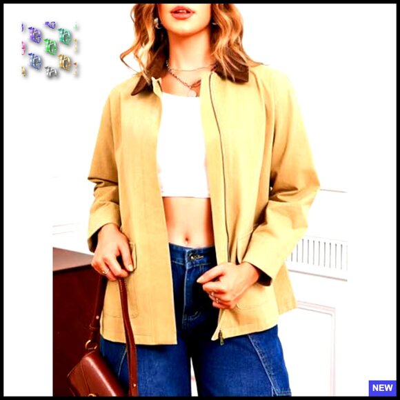 Oversized Barn Jacket Zip Up Military Safari Vintage Trench Coat with Pockets - Picture 3 of 6